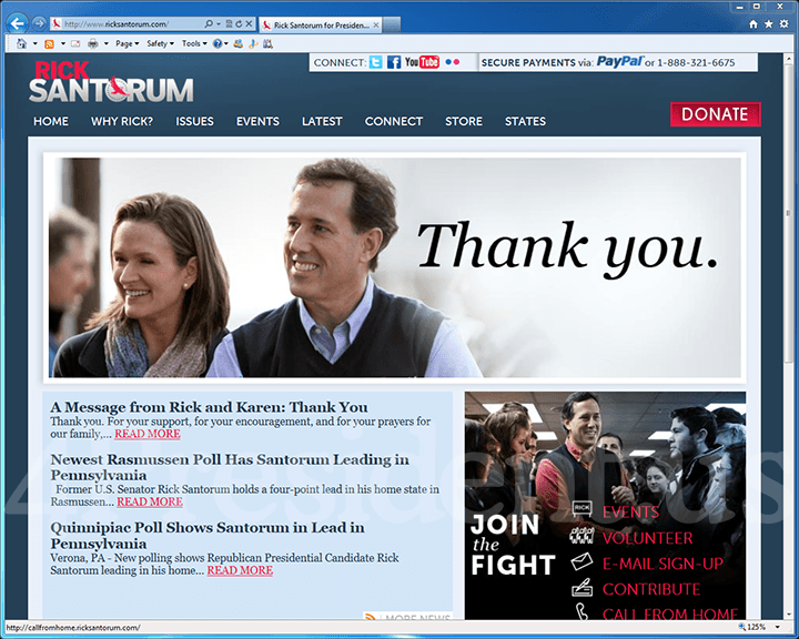 Rick Santorum 2012 Website, April 10, 2012