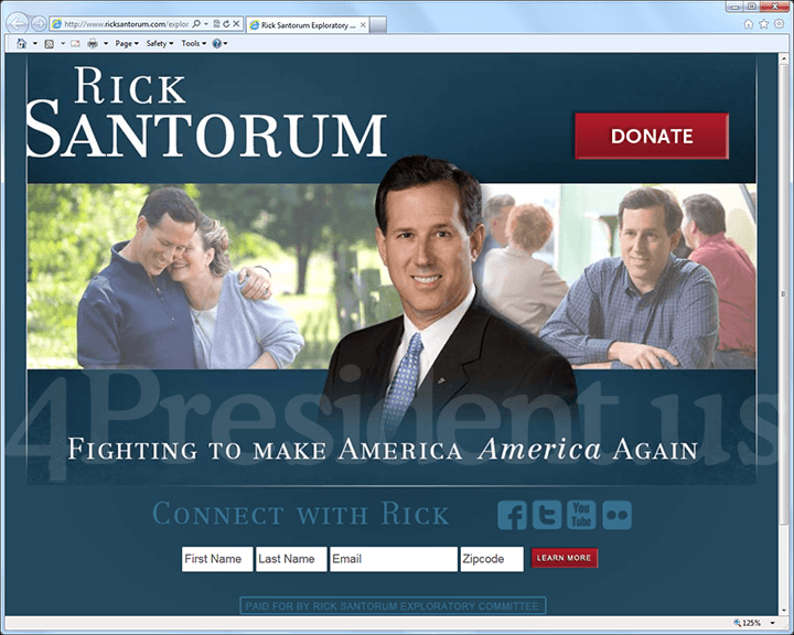 Rick Santorum 2012 Website, April 13, 2011