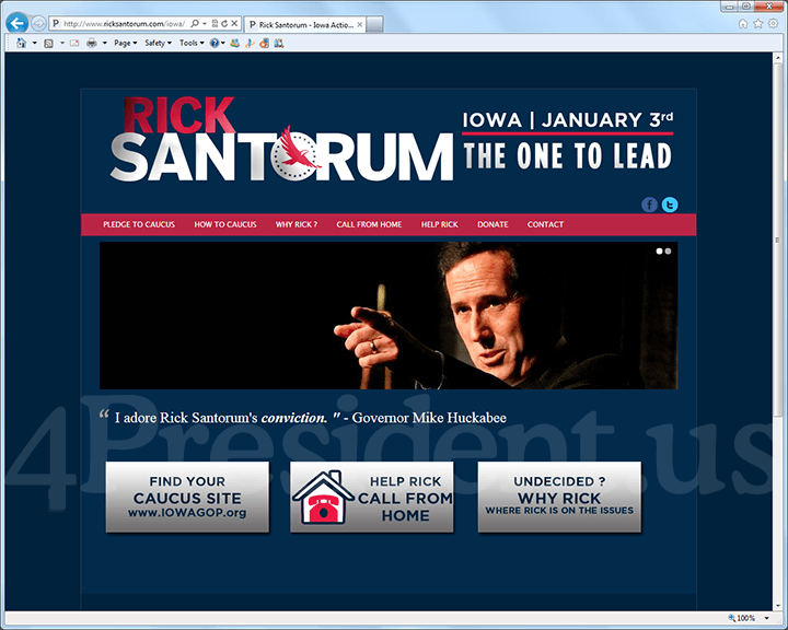 Rick Santorum 2012 Website, December 31, 2011