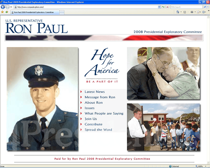 Ron Paul 2008 Website, March 12, 2007