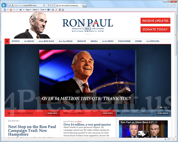 Ron Paul 2012 Website, June 30, 2011