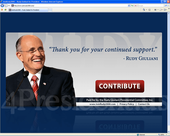 Rudy Giuliani 2008 Website, January 30, 2008