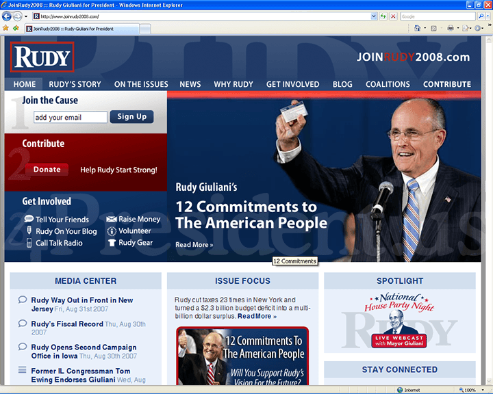 Rudy Giuliani 2008 Website, September 3, 2007