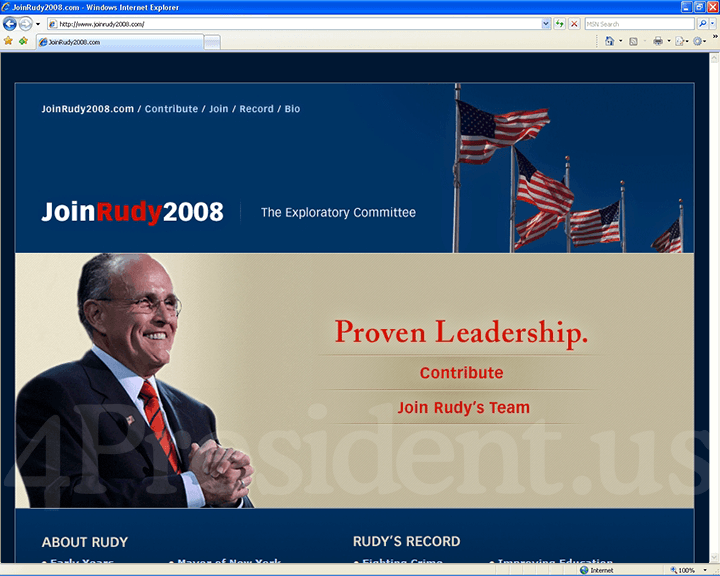 Rudy Giuliani 2008 Website, December 19, 2006