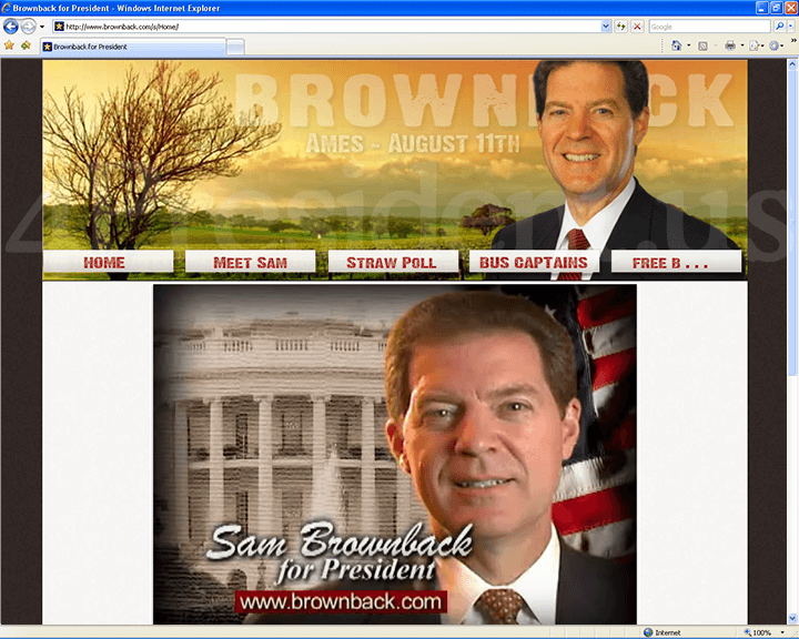 Sam Brownback 2008 Website, June 9, 2007