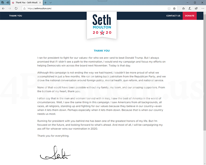 Seth Moulton 2020 Website, August 23, 2019