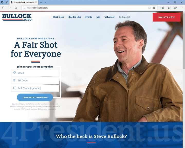 Steve Bullock 2020 Website, May 14, 2019