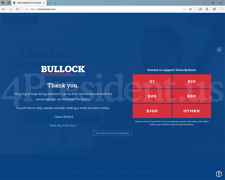 Steve Bullock 2020 Website, December 2, 2019
