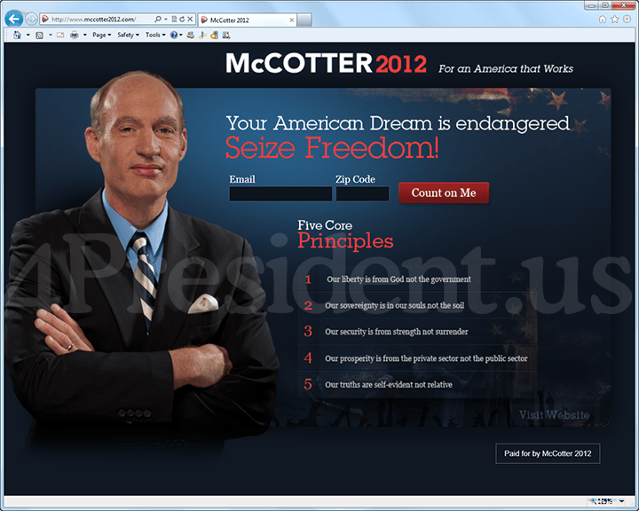 Thad McCotter 2012 Website, July 1, 2011