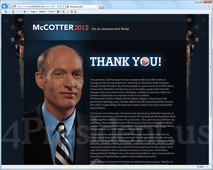 Thad McCotter 2012 Website, September 24, 2011