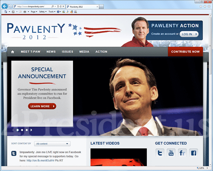 Tim Pawlenty 2012 Website, March 21, 2011