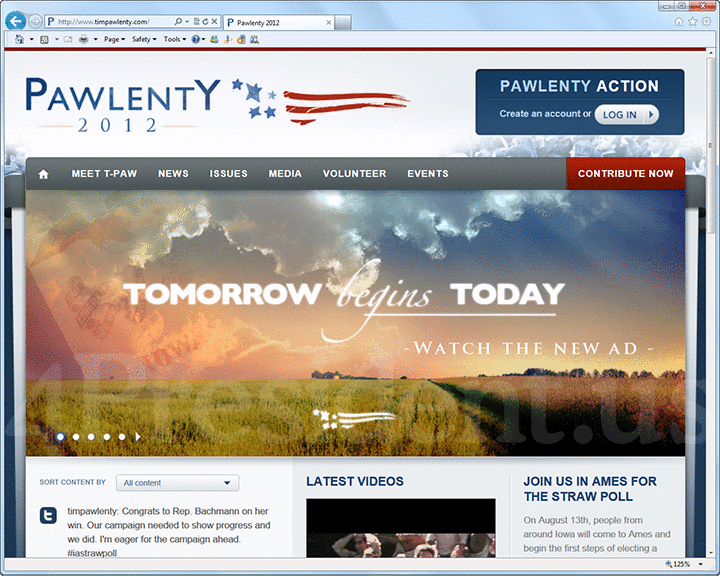 Tim Pawlenty 2012 Website, August 14, 2011