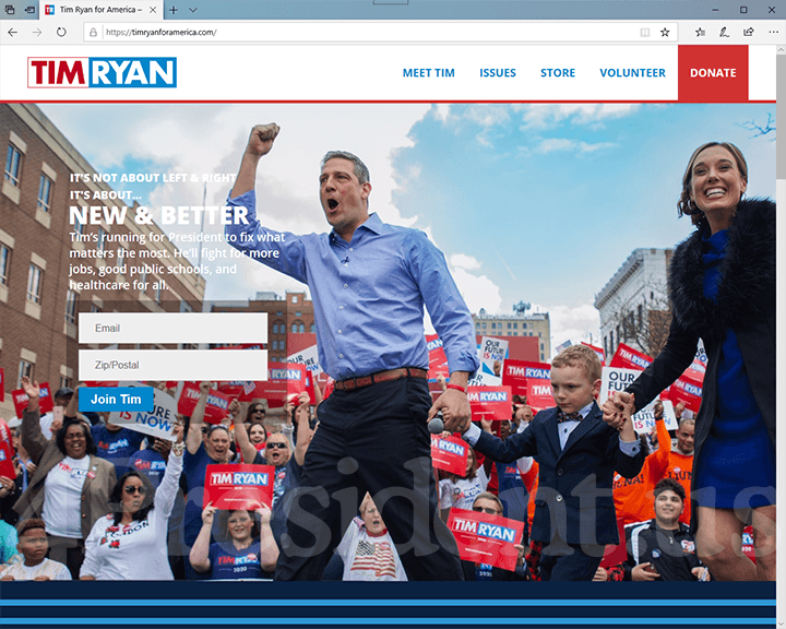 Tim Ryan 2020 Website, October 24, 2019