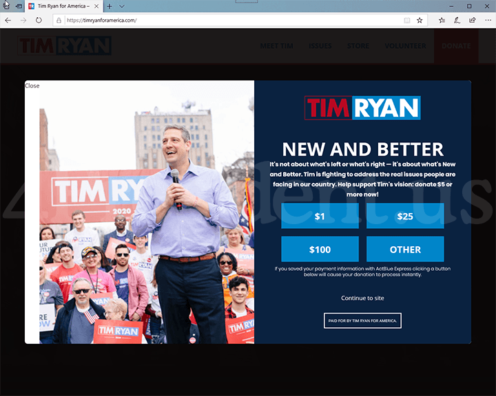 Tim Ryan 2020 Website, October 24, 2019