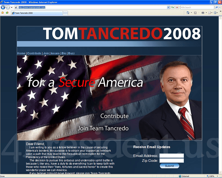 Tom Tancredo 2008 Website, January 16, 2007