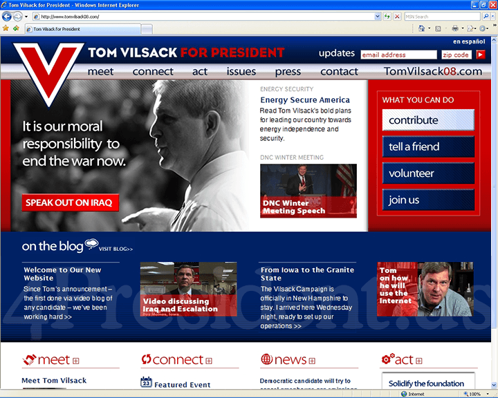 Tom Vilsack '08 Website, February 14, 2007