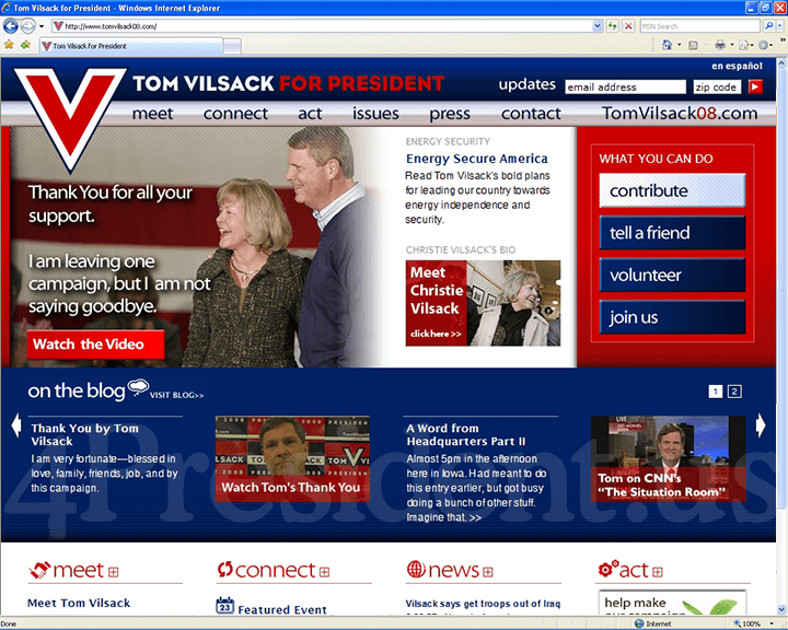 Tom Vilsack 2008 Website, February 23, 2007