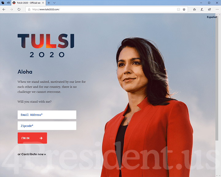 Tulsi Gabbard 2020 Website, January 11, 2019