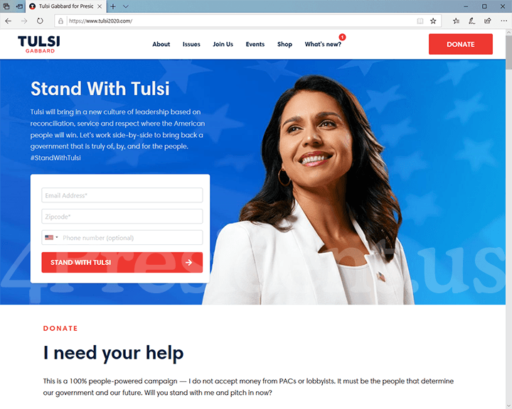Tulsi Gabbard 2020 Website, March 19, 2020
