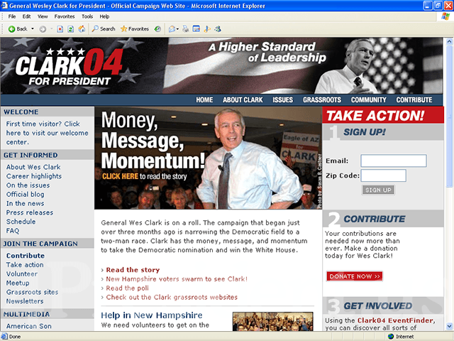 Wes Clark 2004 Web Site, January 3, 2004