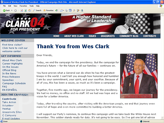 Wes Clark 2004 Web Site, February 11, 2004