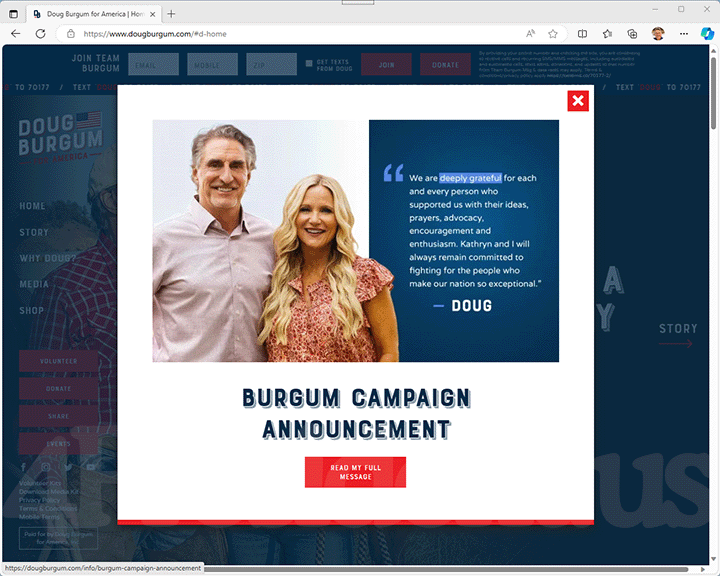 Doug Burgum 2024 Website, December 4, 2023
