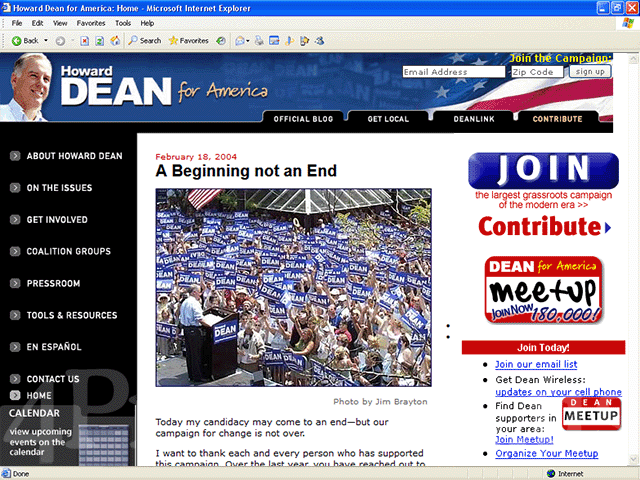 Howard Dean 2004 Web Site, February 18, 2004