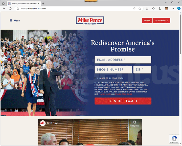 Mike Pence 2024 Website, October 28, 2023